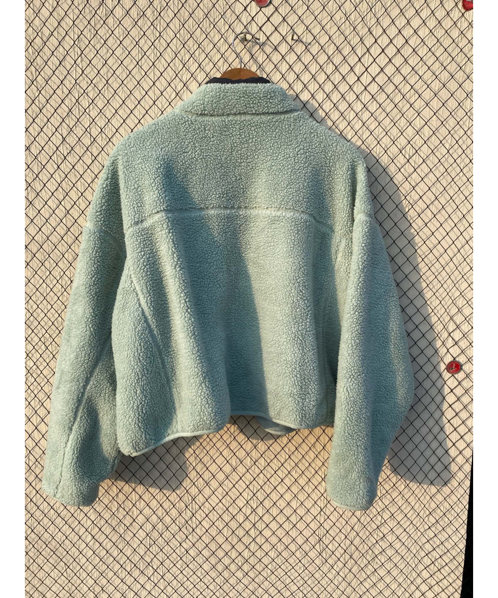 Aqua blue colored, oversized, teddy, zipper jacket