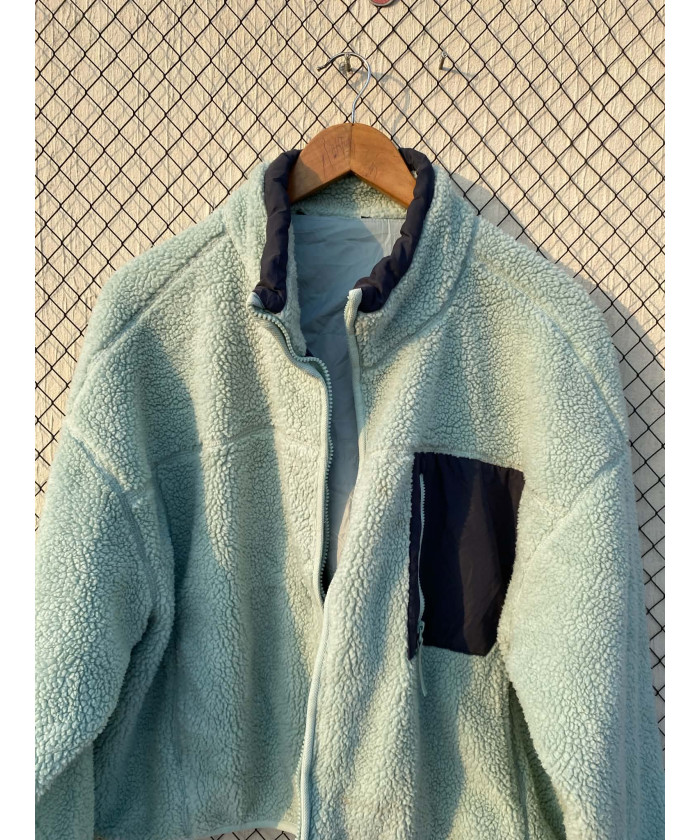 Aqua blue colored, oversized, teddy, zipper jacket