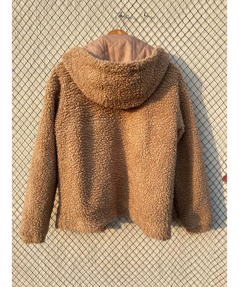 Fawn-colored, teddy, zipper jacket
