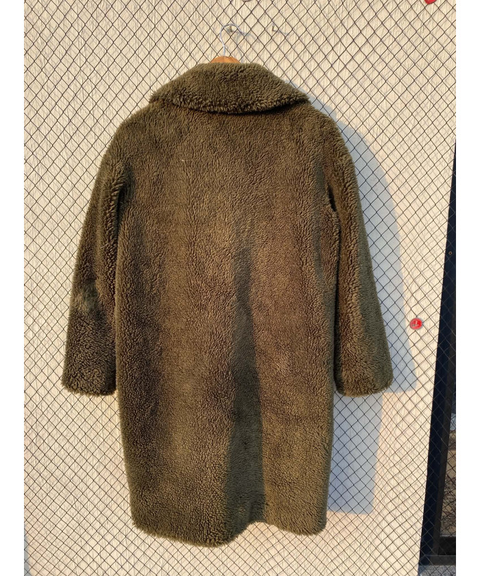 Army green colored, mid-lengthed, teddy coat
