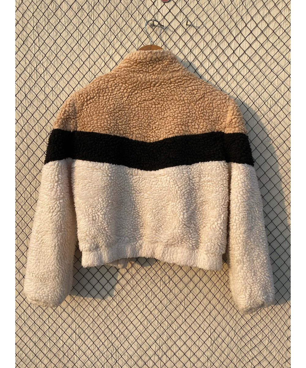 Tri-colored, teddy, zipper jacket