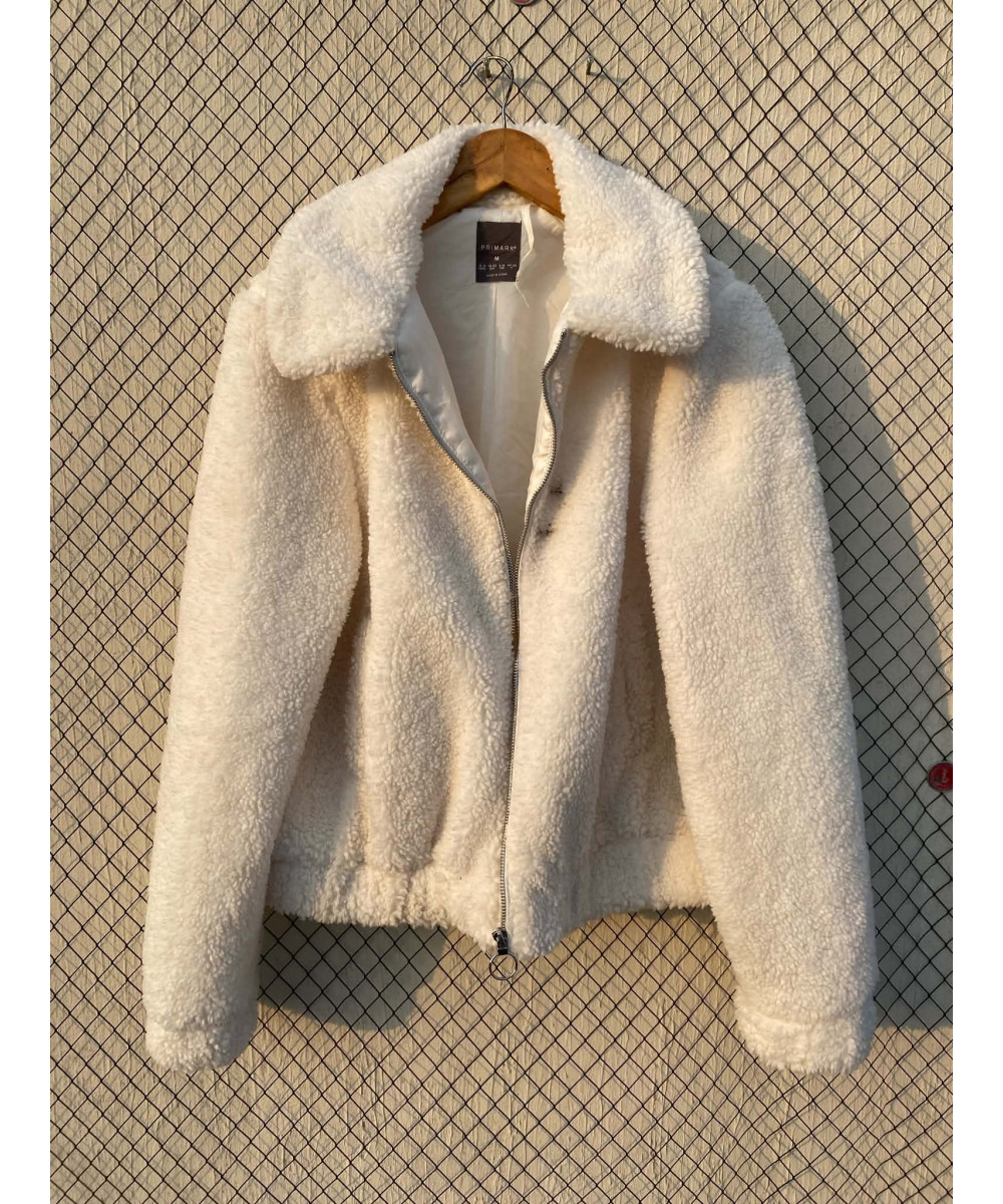 Off-white colored, teddy, zipper jacket
