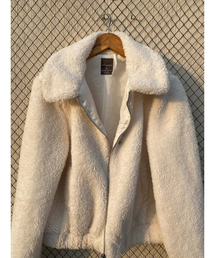 Off-white colored, teddy, zipper jacket