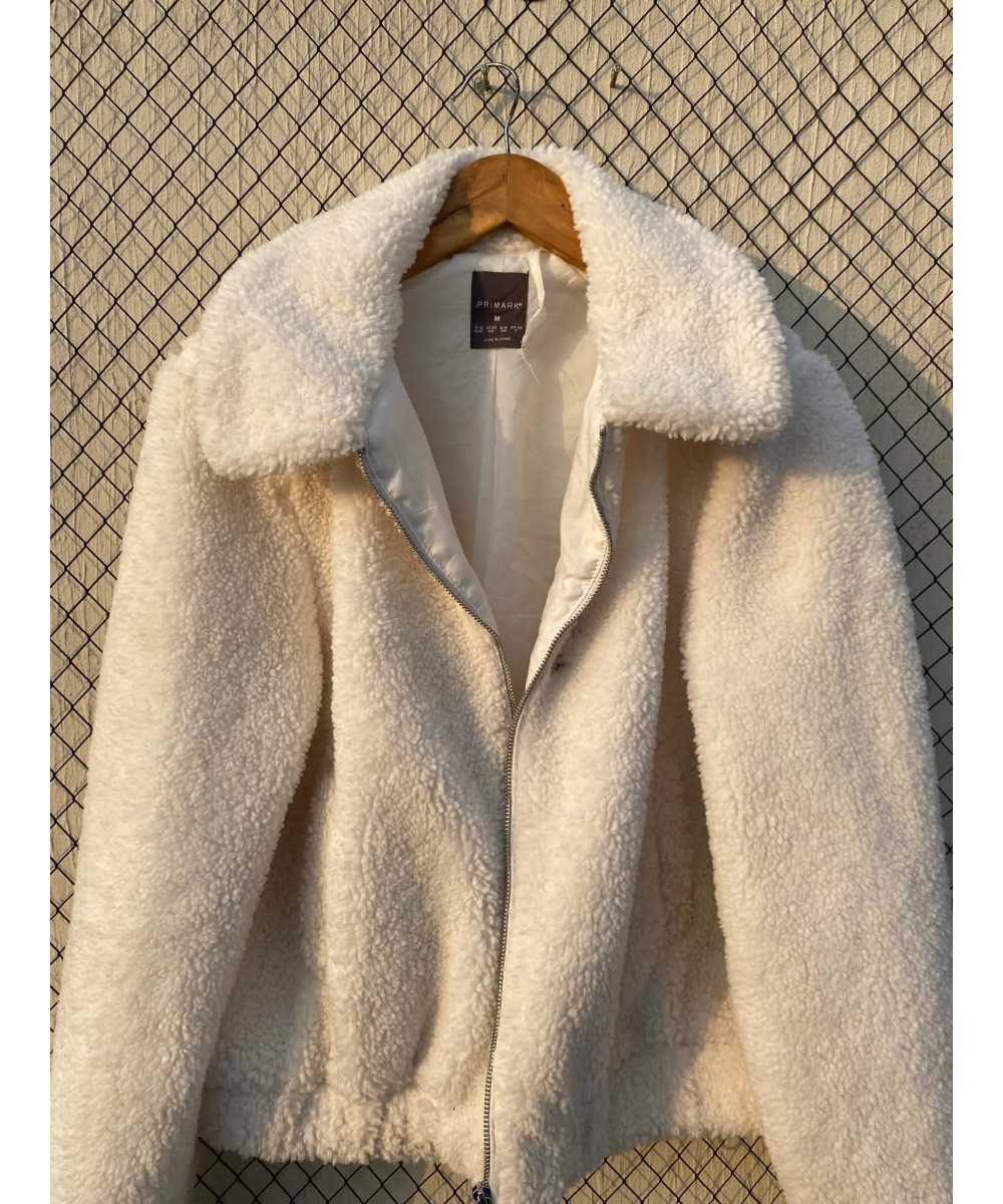 Off-white colored, teddy, zipper jacket