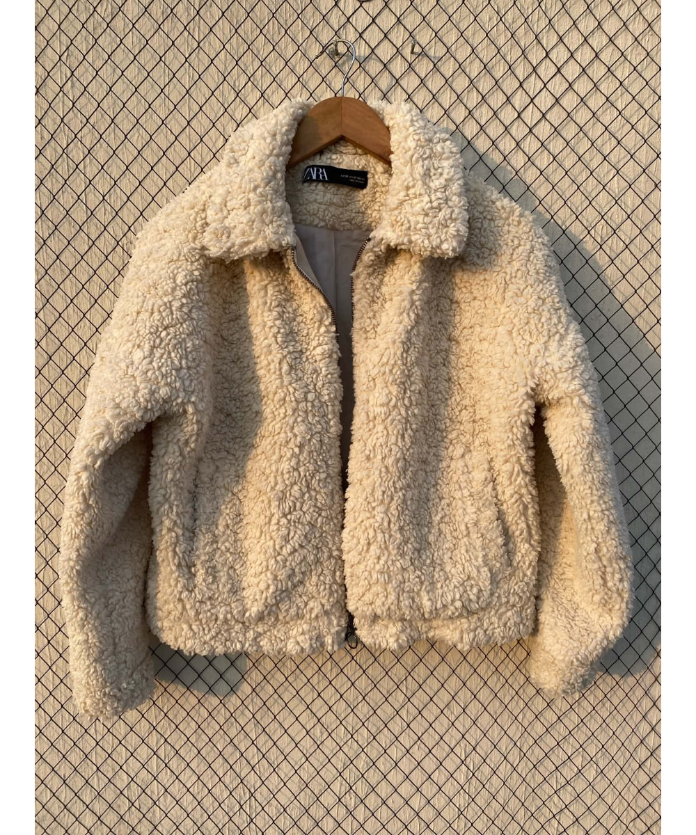 Cream-colored, teddy, zipper jacket