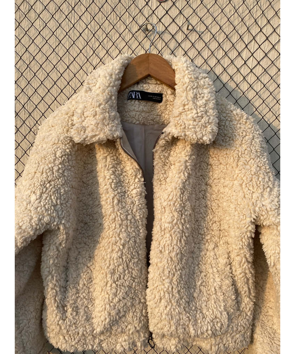 Cream-colored, teddy, zipper jacket