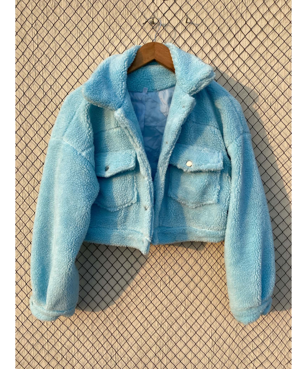 Blue, crop, teddy jacket