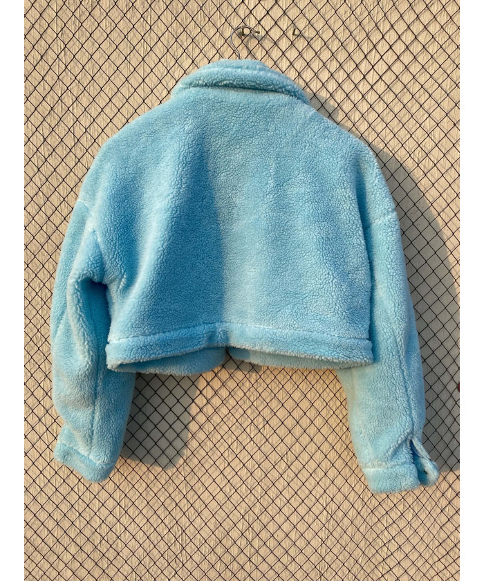 Blue, crop, teddy jacket