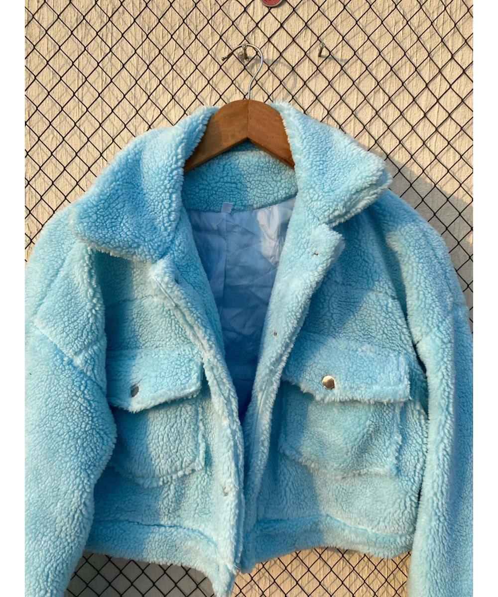 Blue, crop, teddy jacket