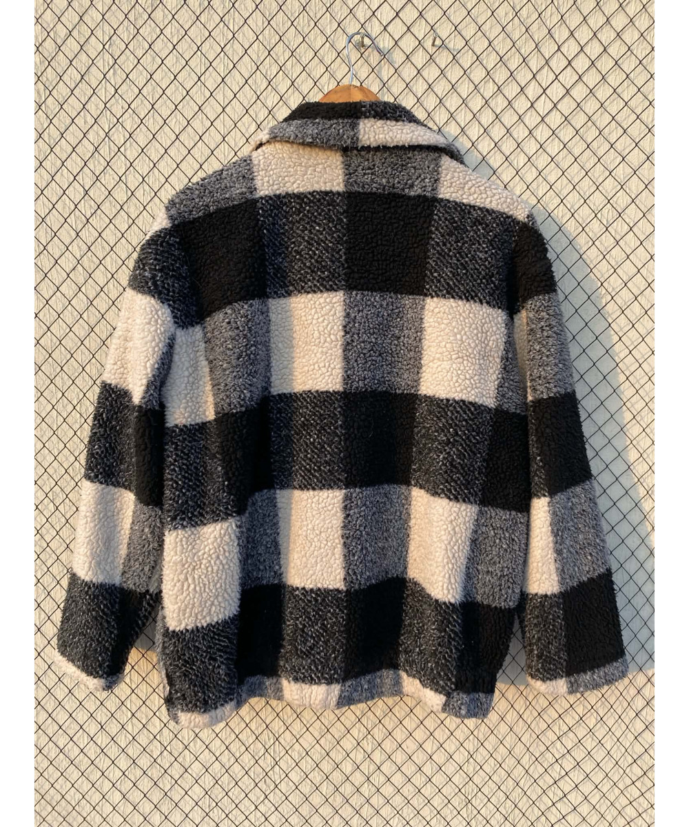 Black, checkered, teddy, zipper jacket