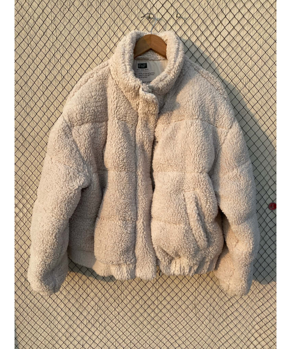 Off-white colored, teddy, puffer, zipper jacket