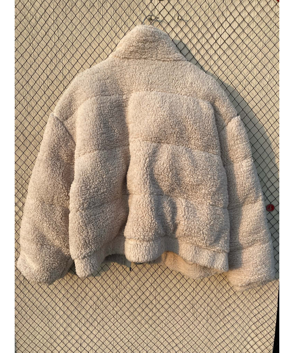 Off-white colored, teddy, puffer, zipper jacket