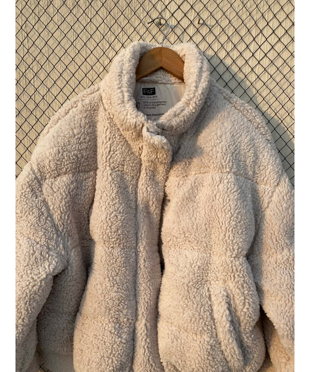 Off-white colored, teddy, puffer, zipper jacket