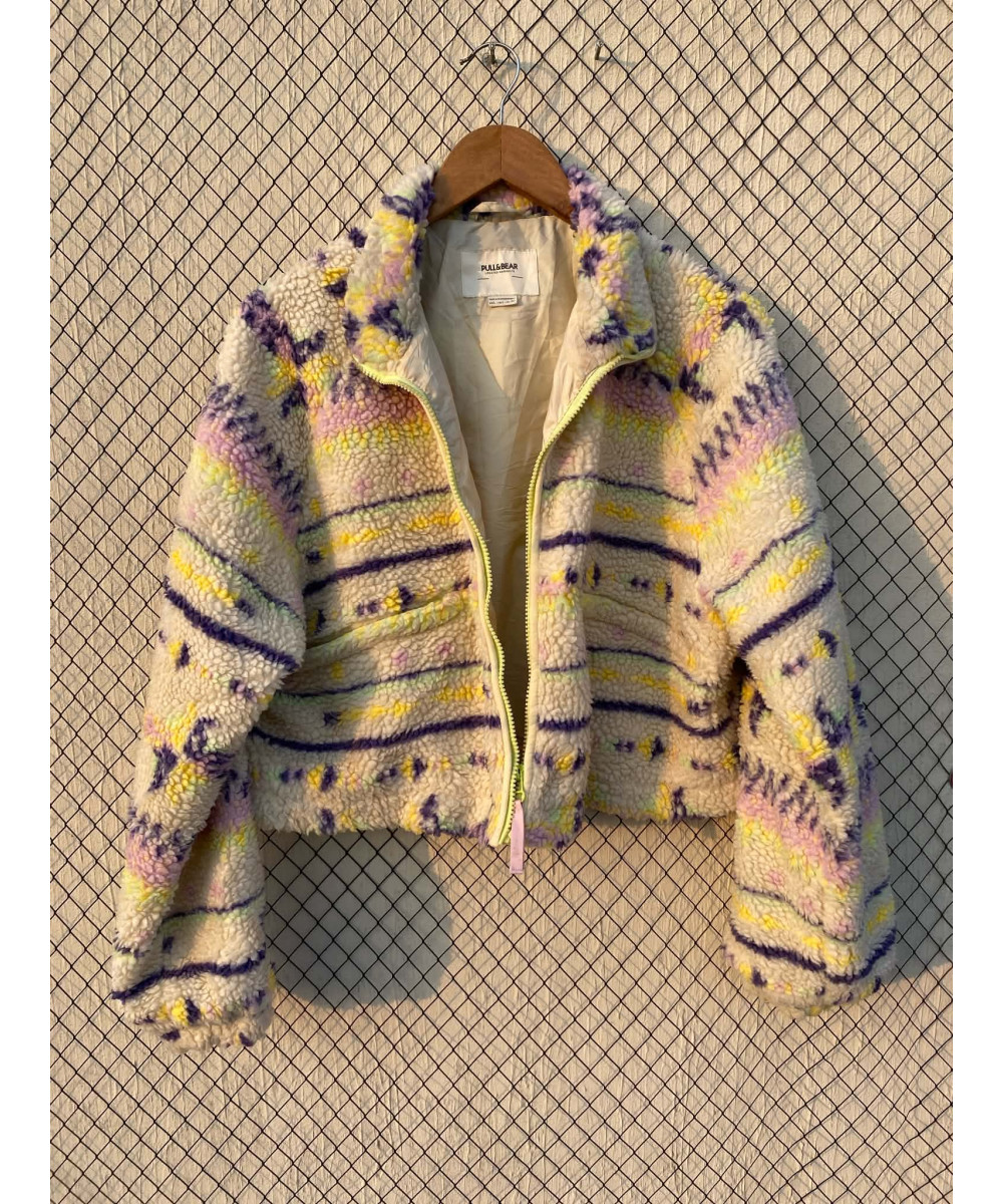 Off-white, patterned, teddy, zipper jacket