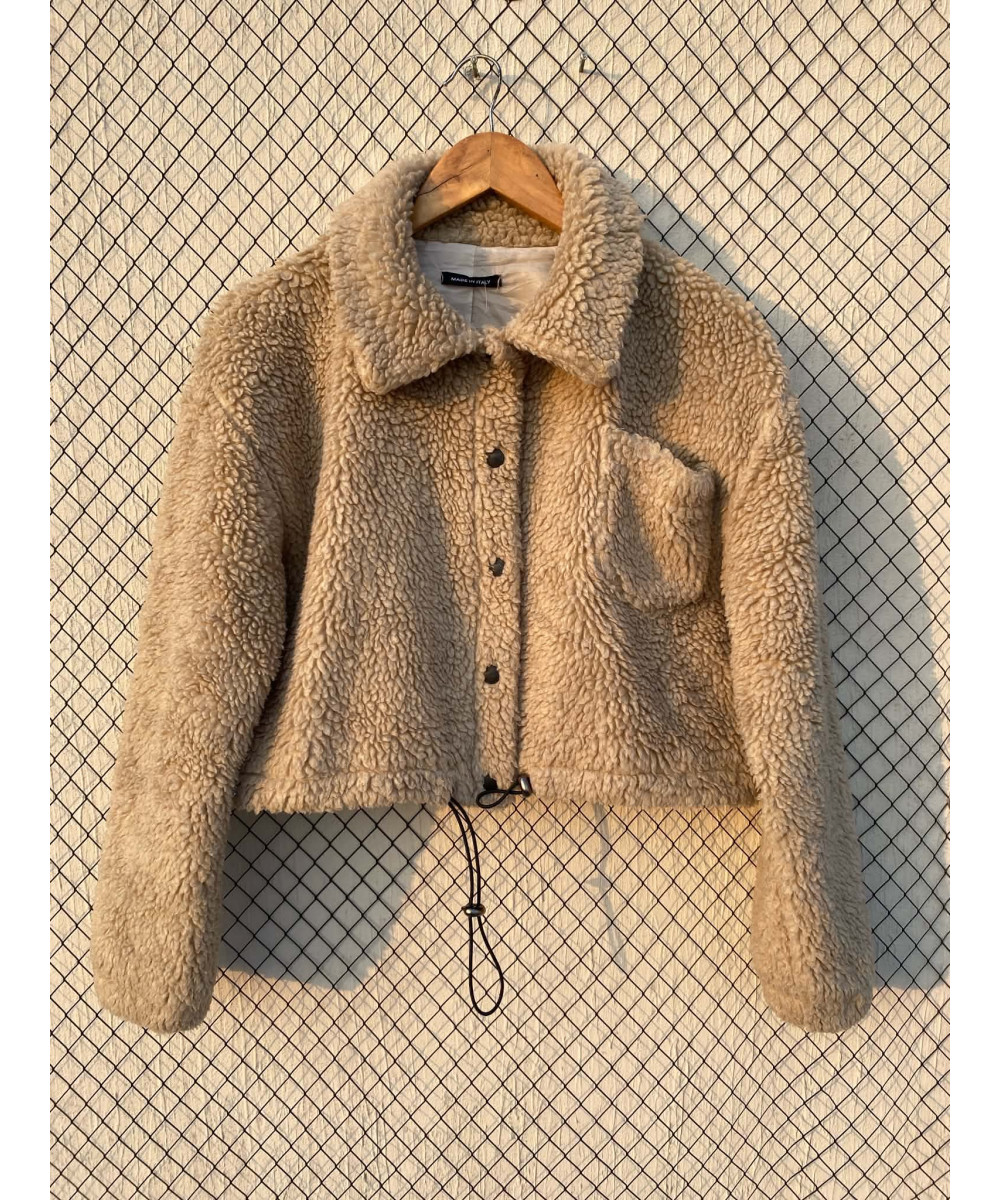 Beige, teddy, crop jacket