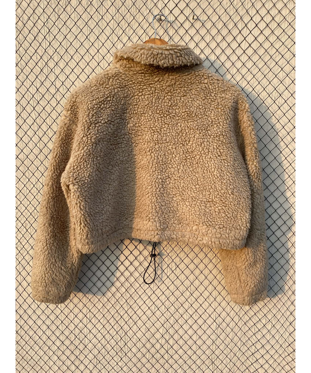 Beige, teddy, crop jacket
