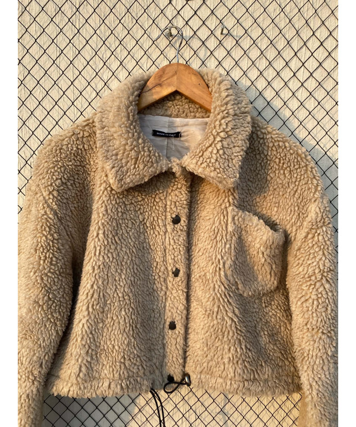 Beige, teddy, crop jacket