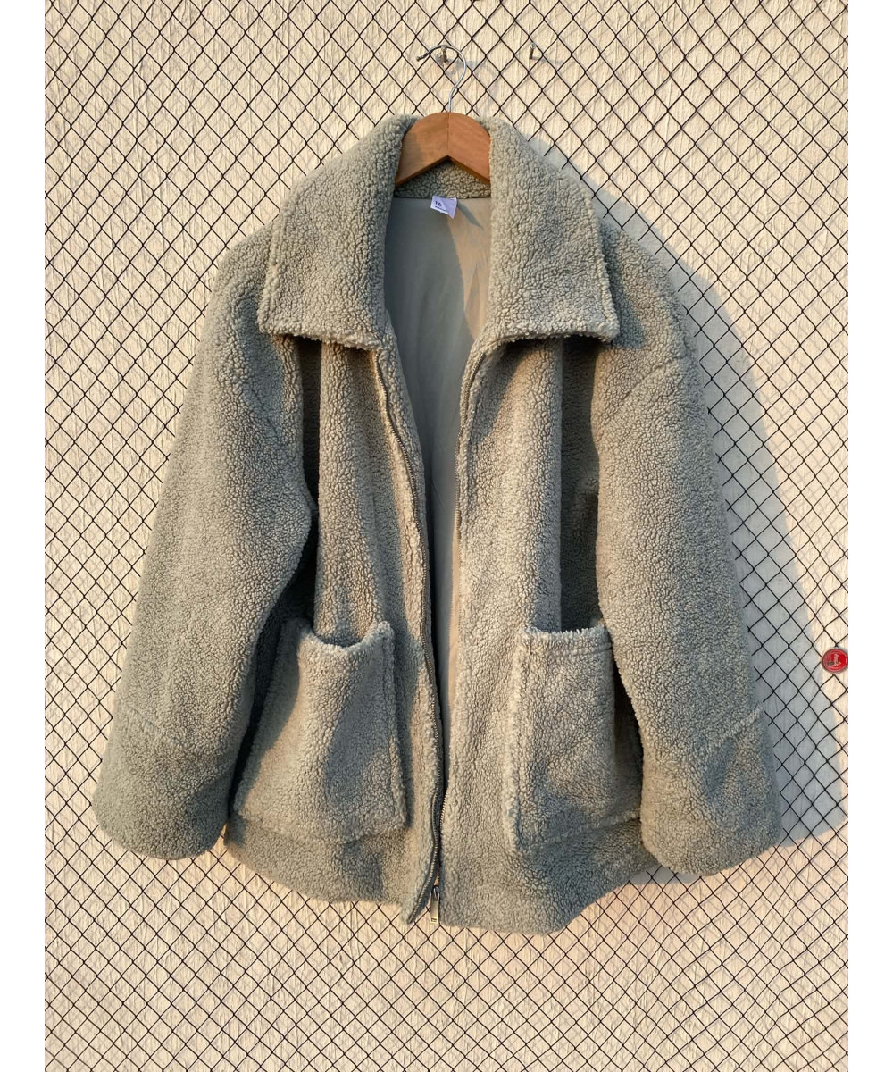 Teddy, oversized, zipper jacket