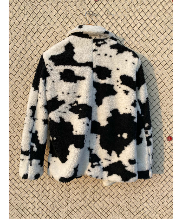 White, cow-printed, fur coat