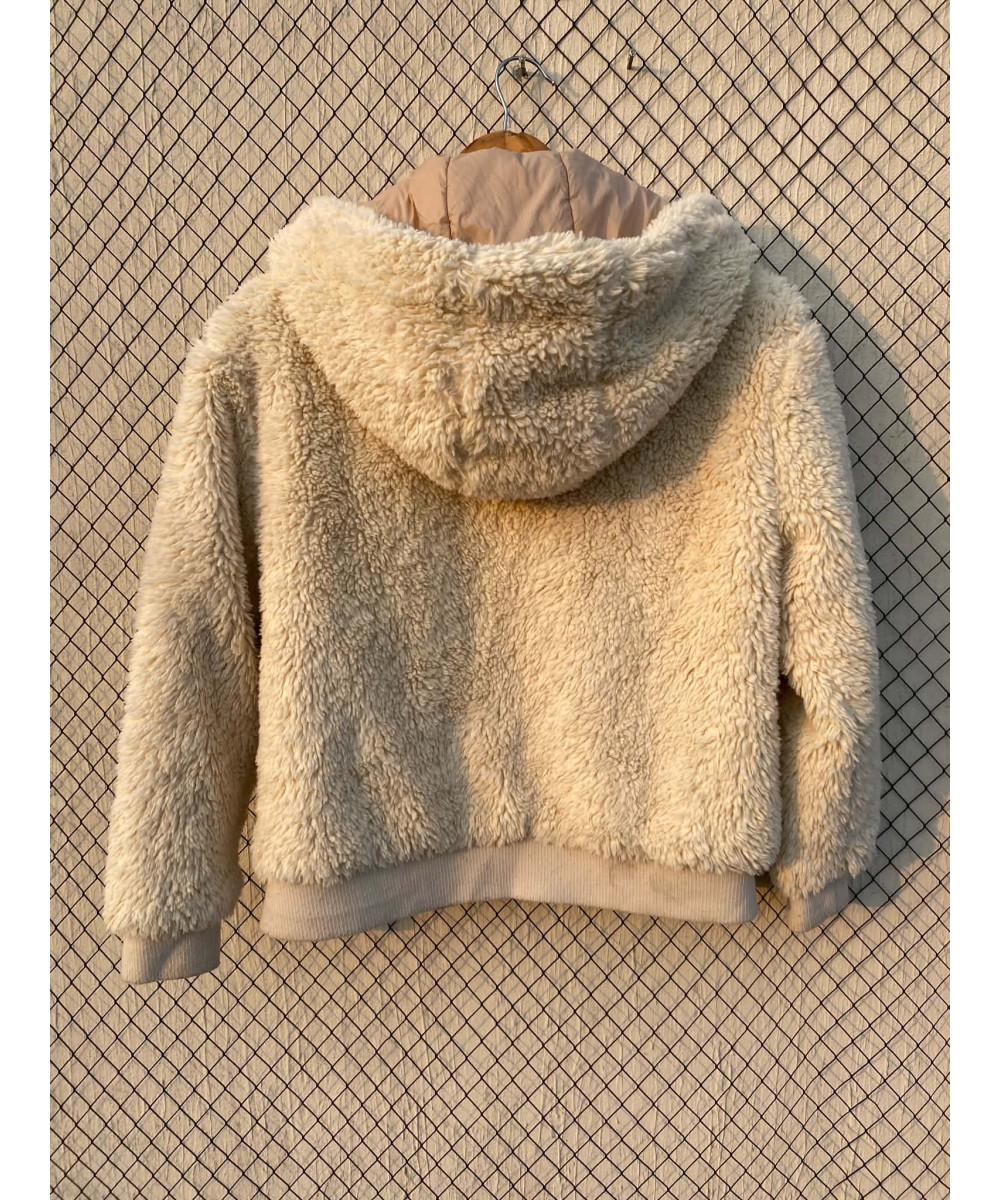 Cream-colored, teddy, hooded, zipper jacket