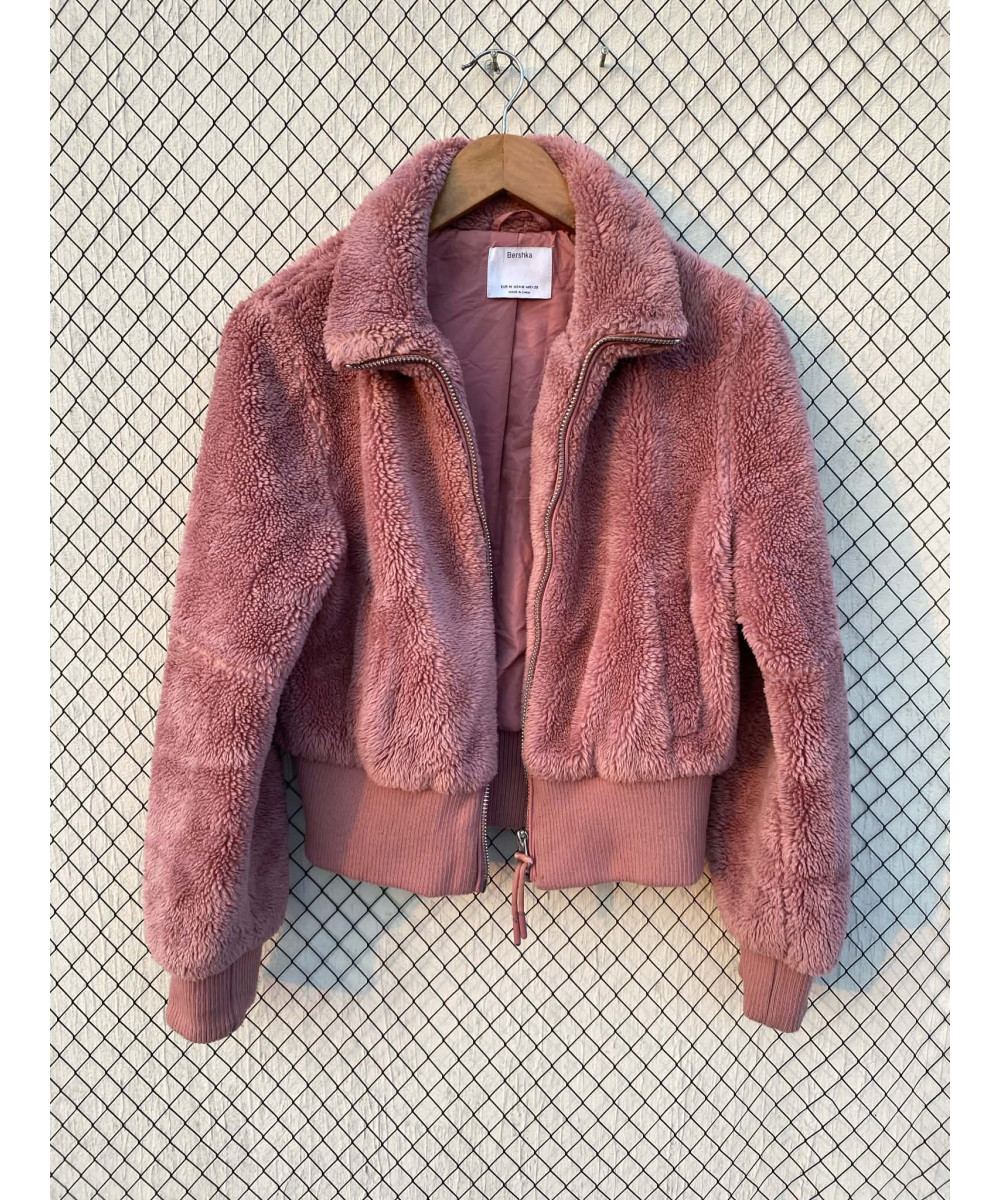 Pink cropped teddy jacket