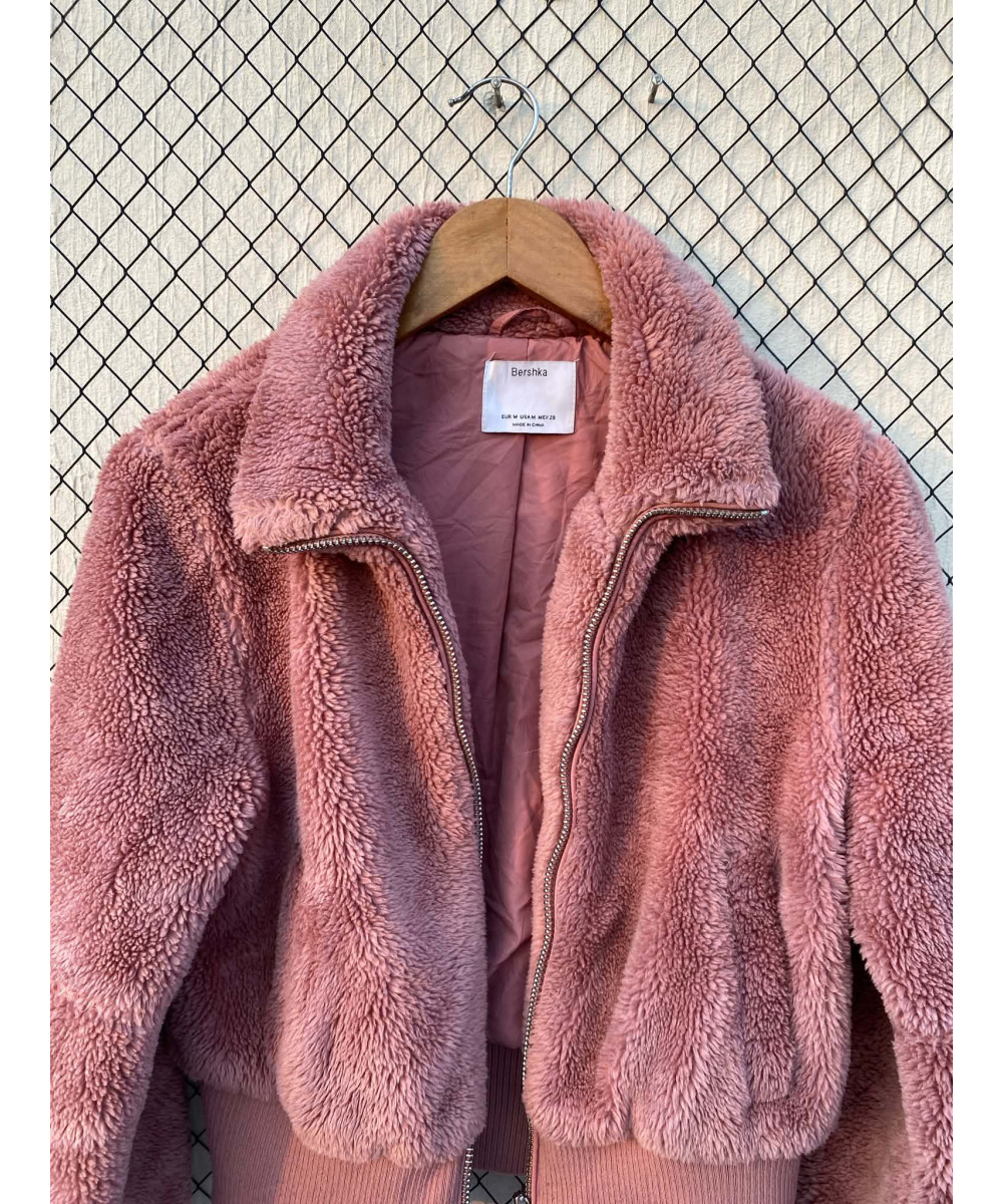 Pink cropped teddy jacket