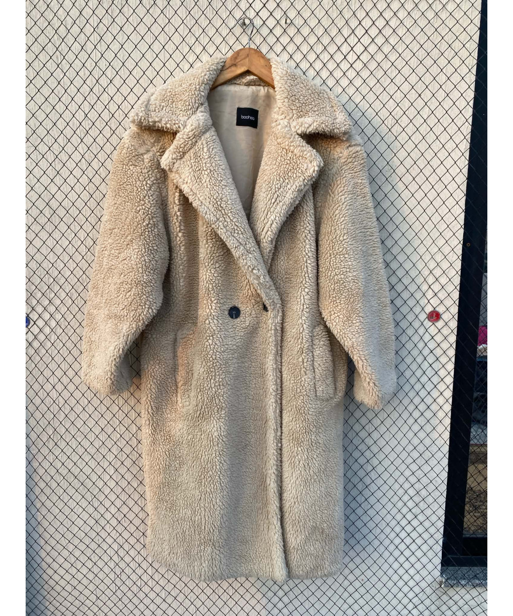 Cream-coloured, long, teddy coat