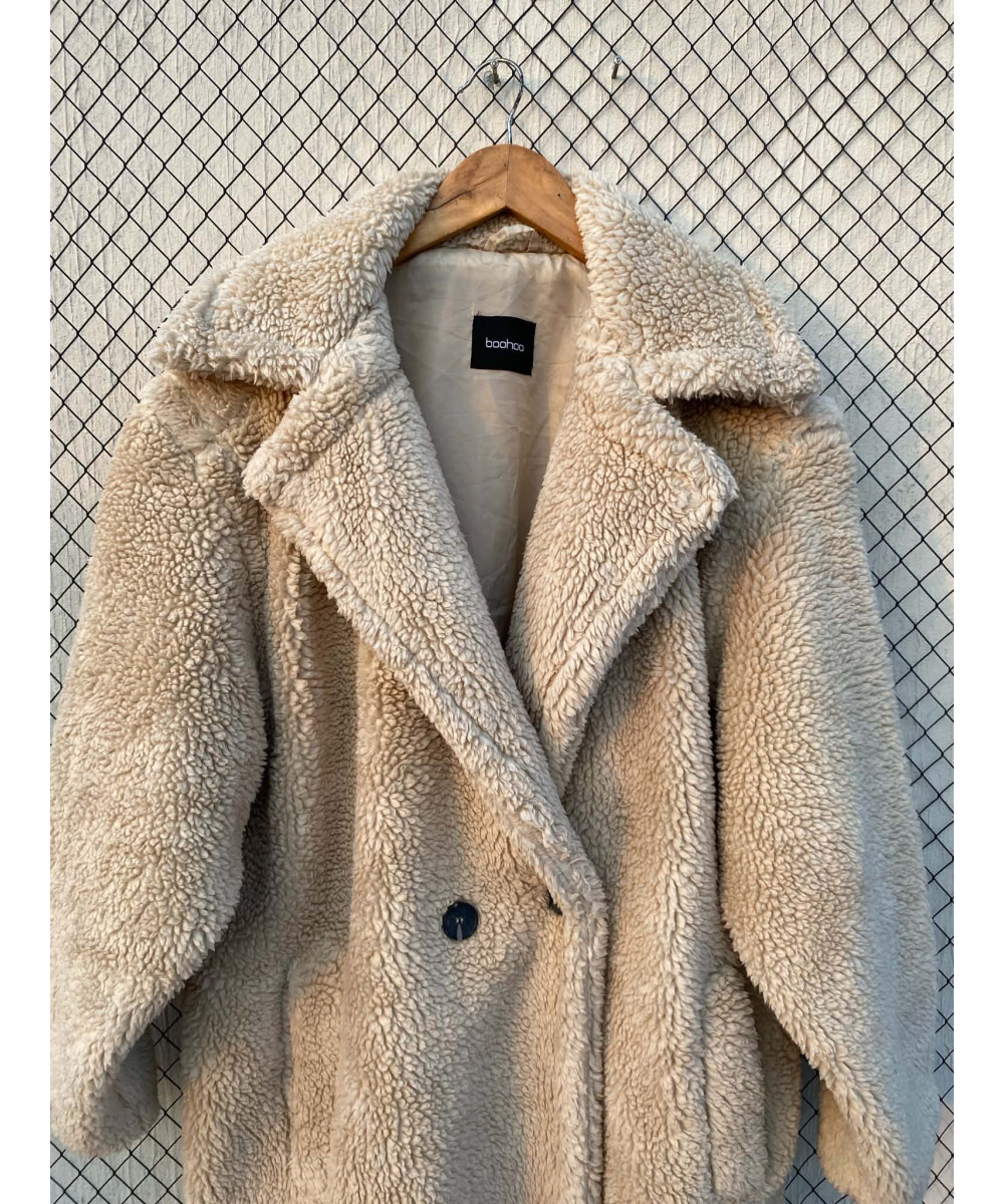 Cream-coloured, long, teddy coat