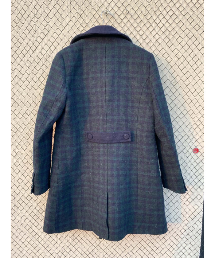 Green, checkered, double-breasted, wool coat