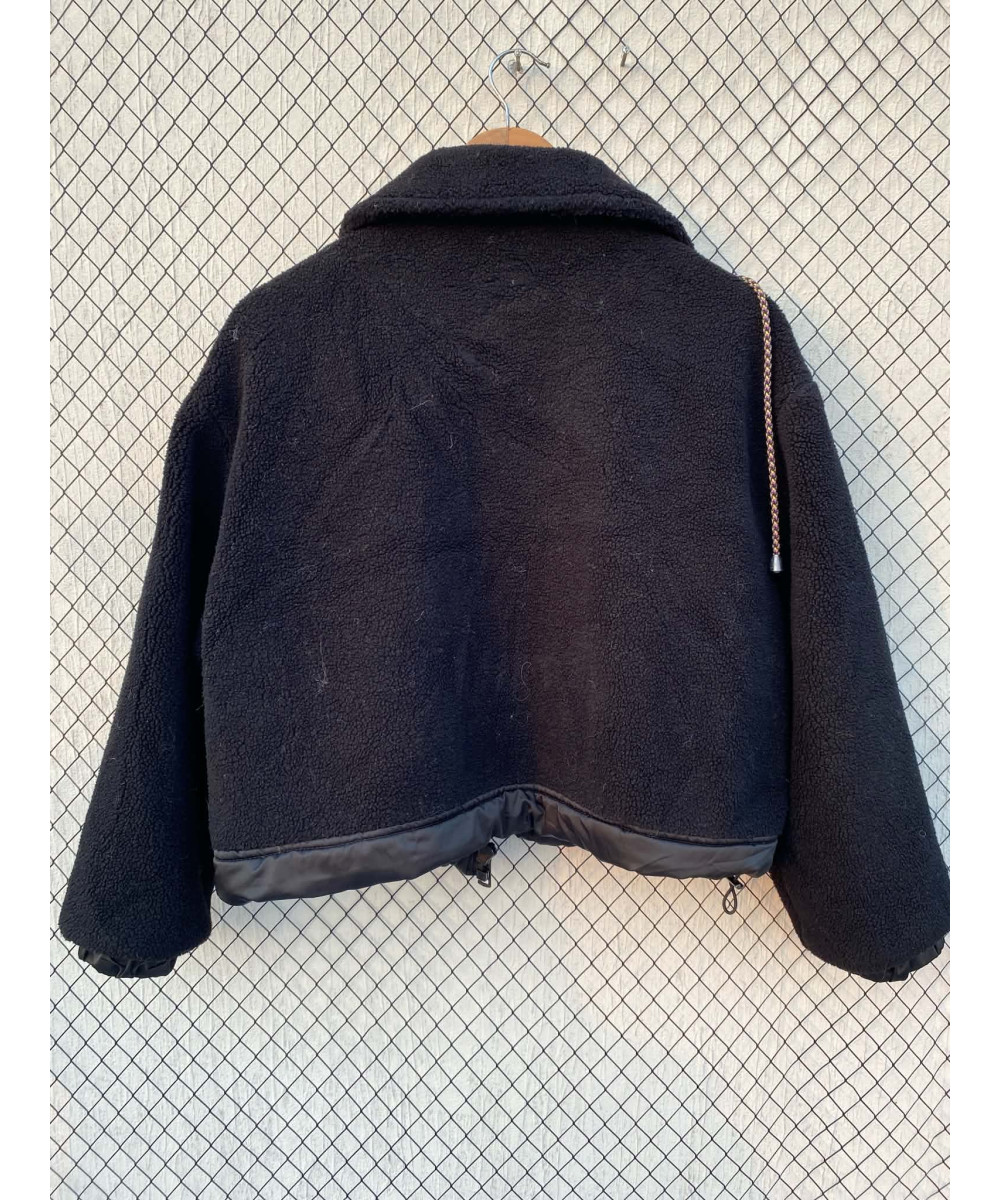Black, crop, teddy, zipper jacket