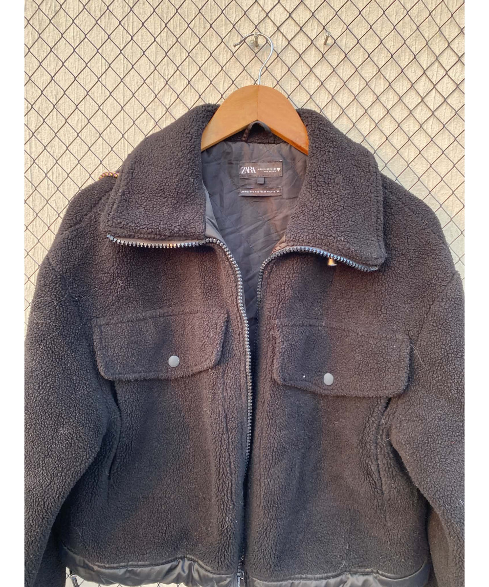 Black, crop, teddy, zipper jacket