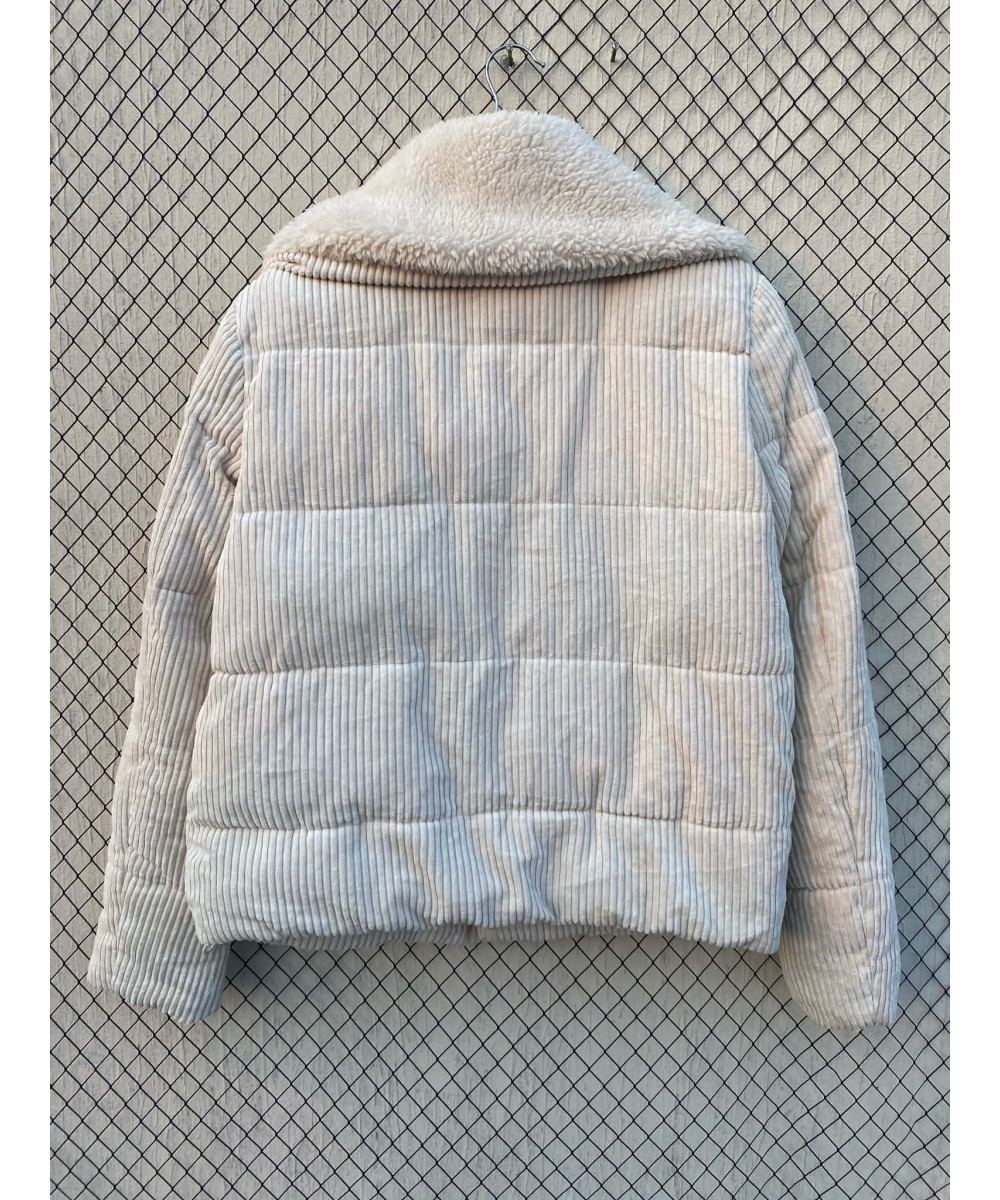 White, corduroy, puffer, zipper jacket
