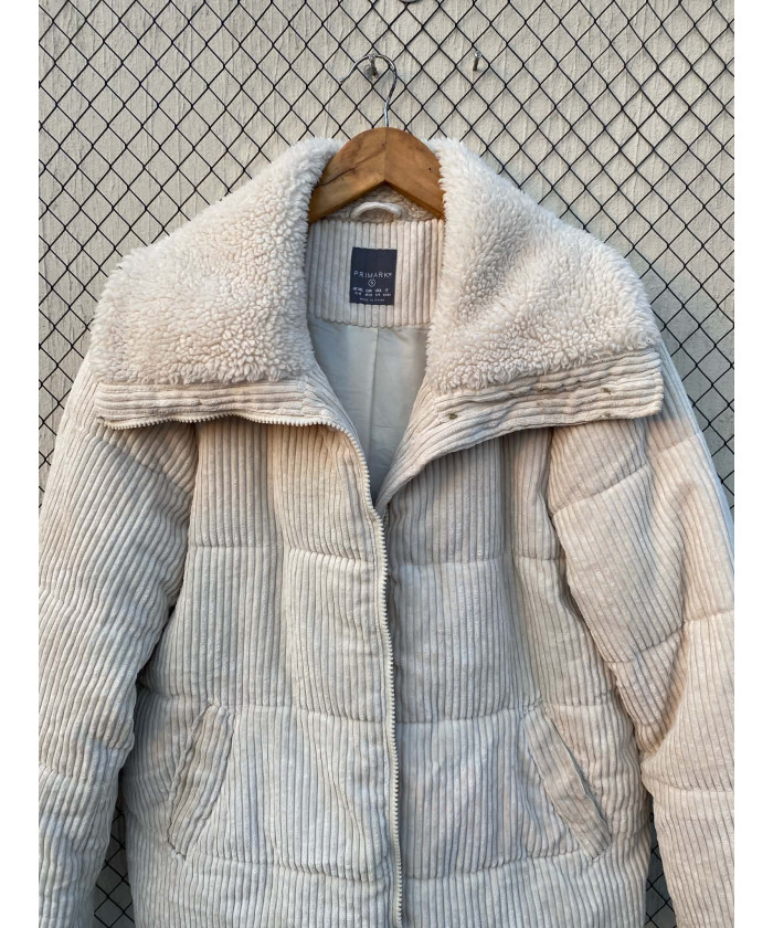 White, corduroy, puffer, zipper jacket