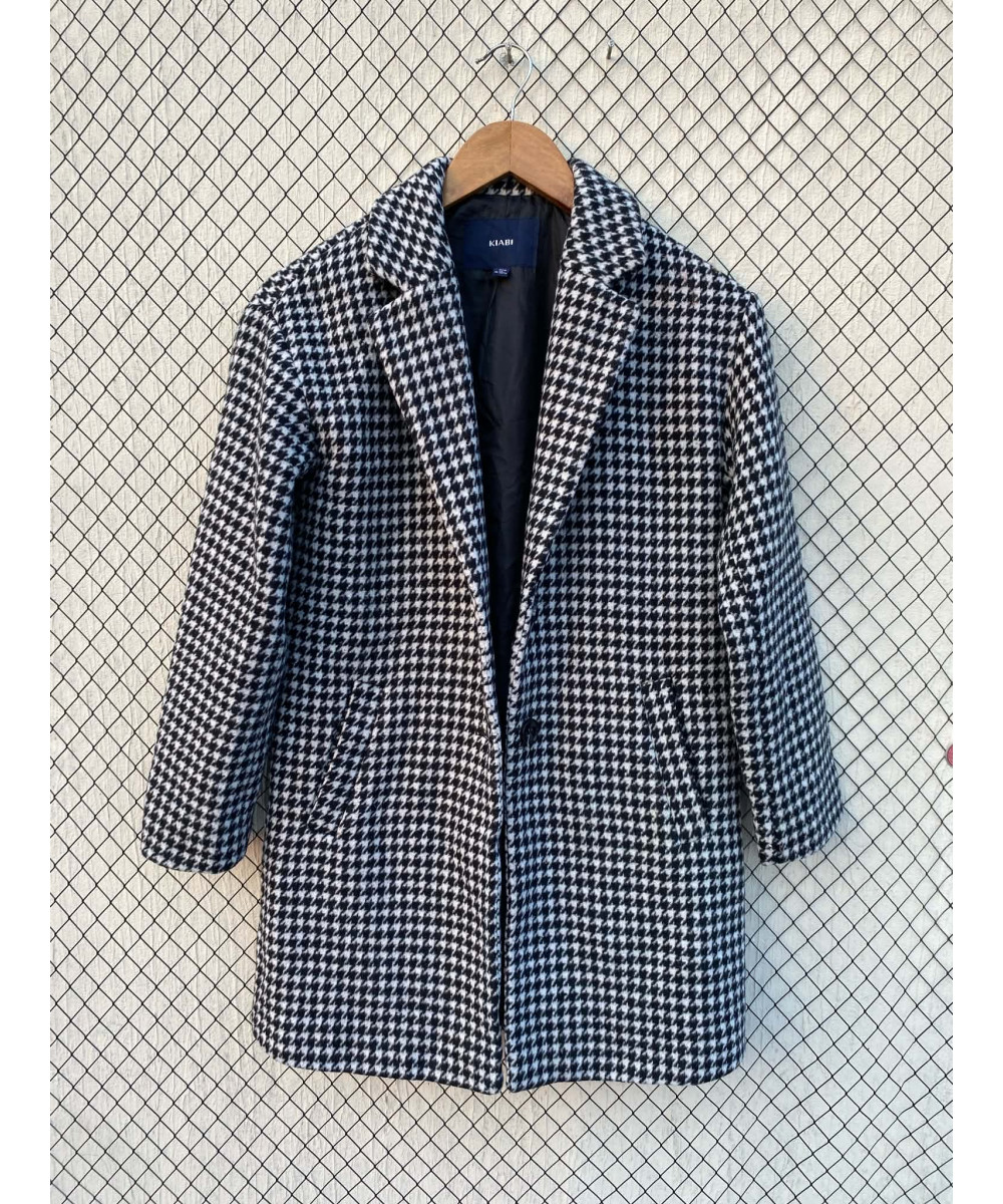 Houndstooth printed, wool coat