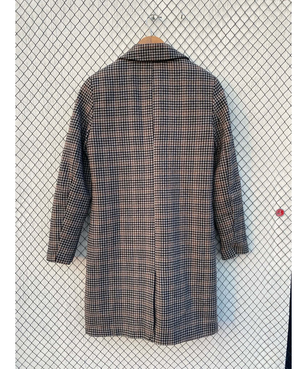 Houndstooth printed, long, wool coat