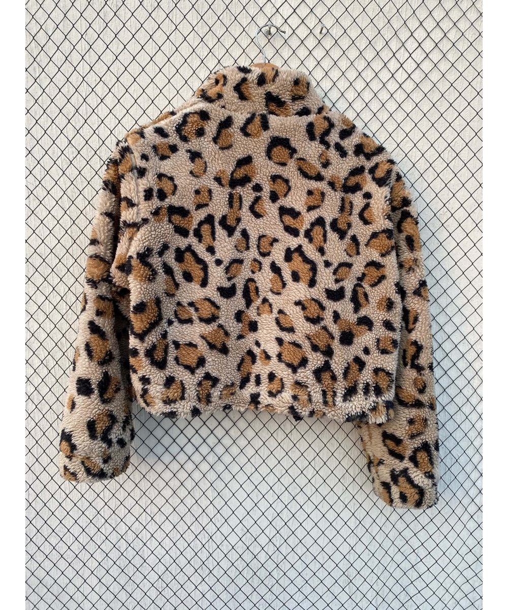 Leopard printed, cropped, teddy, zipper jacket
