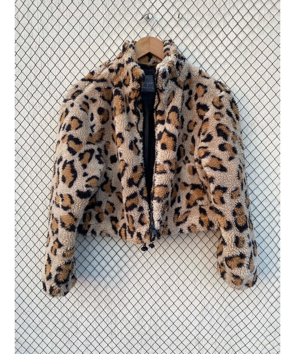 Leopard printed, cropped, teddy, zipper jacket