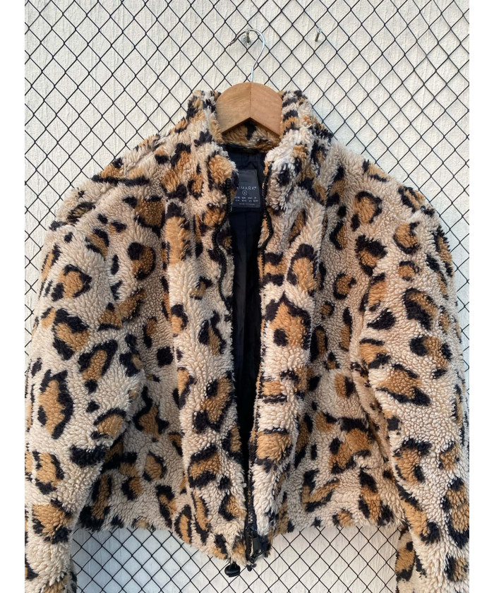 Leopard printed, cropped, teddy, zipper jacket