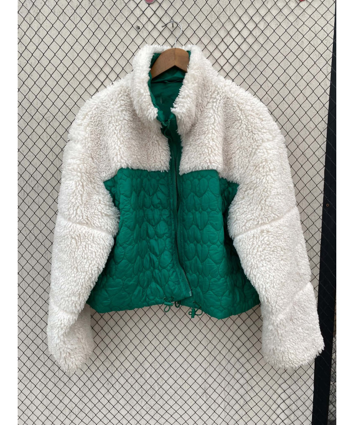 White & green, fur, zipper...