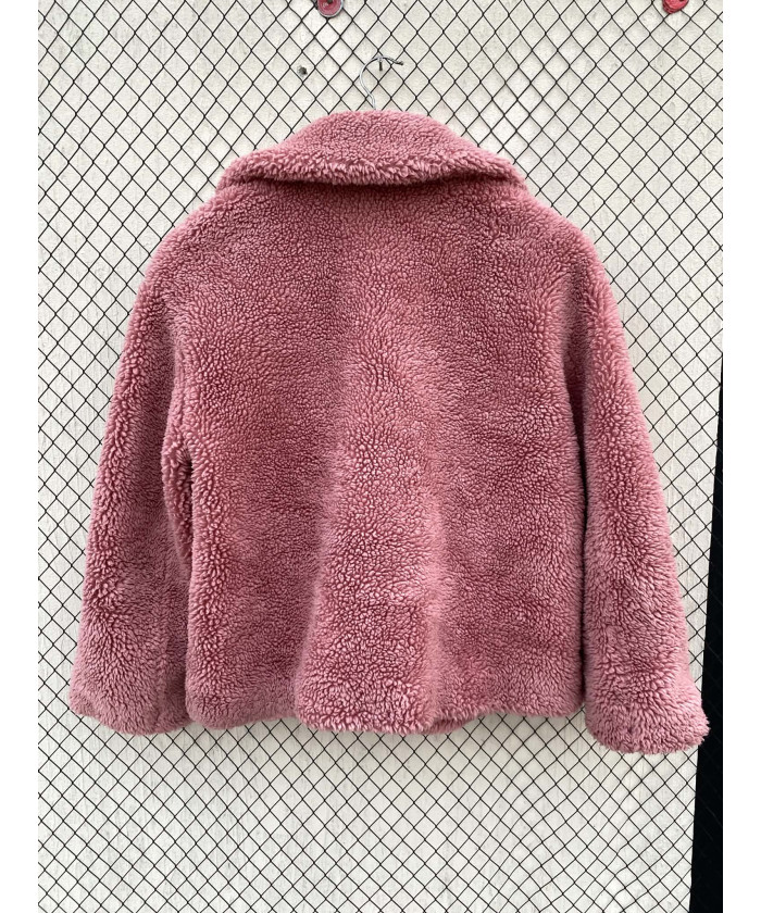 Pink, teddy, button-up jacket