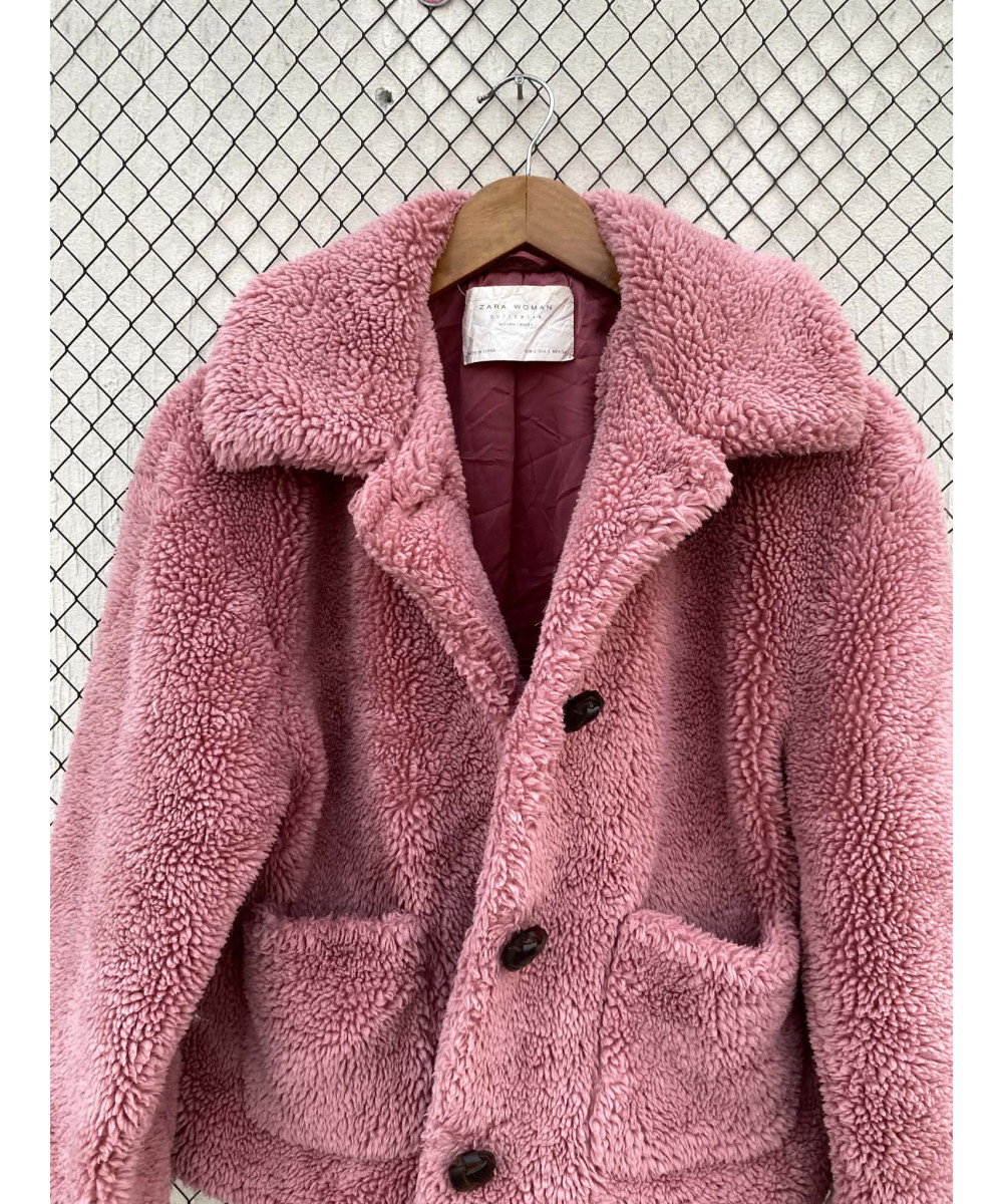 Pink, teddy, button-up jacket