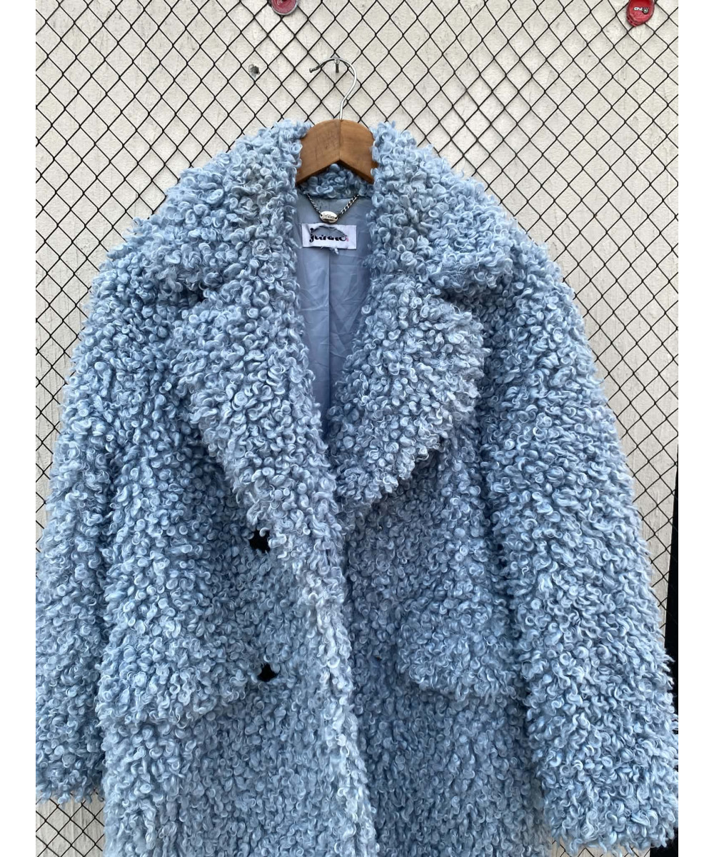 Blue, faux fur coat