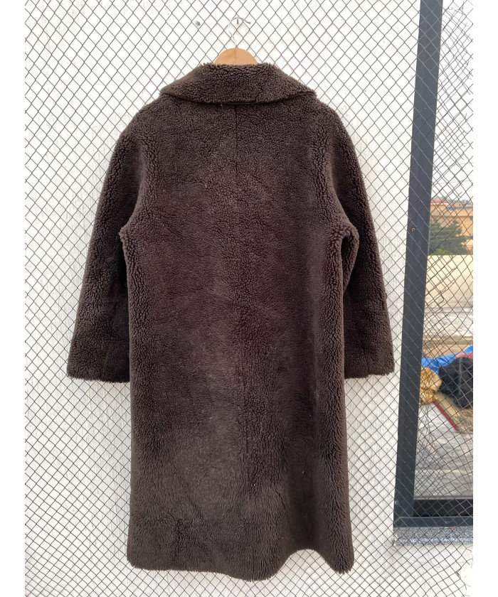 Dark brown, long, teddy coat