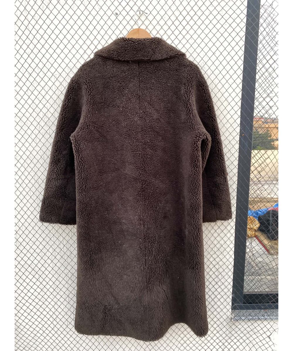 Dark brown, long, teddy coat