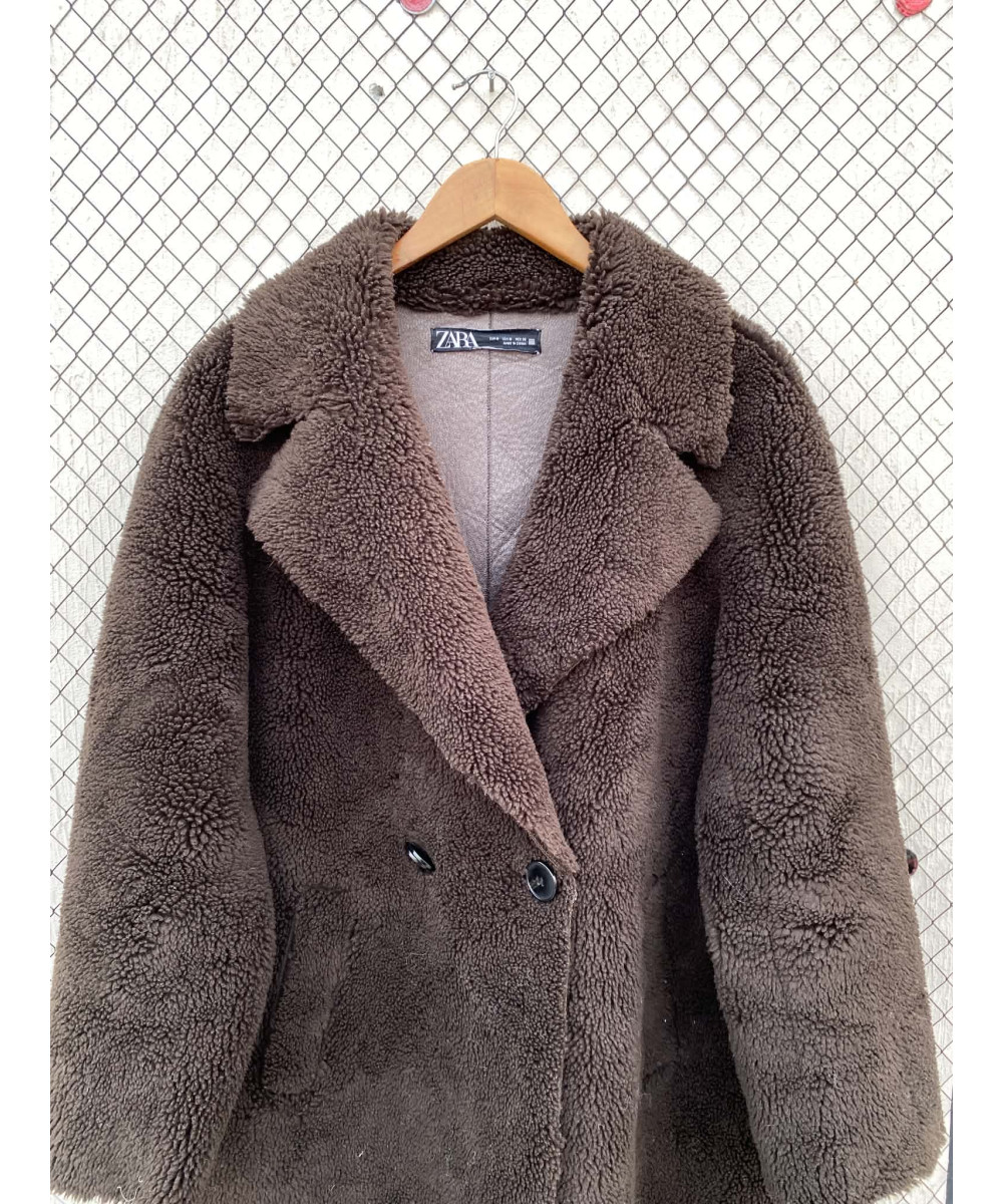 Dark brown, long, teddy coat