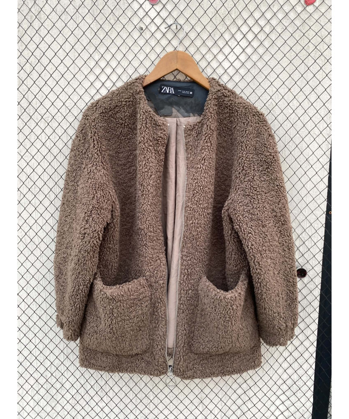 Brown, teddy, zipper jacket