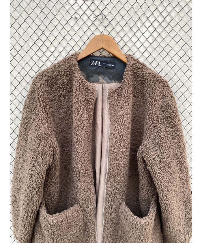 Brown, teddy, zipper jacket