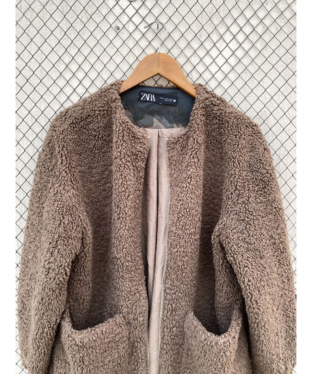 Brown, teddy, zipper jacket
