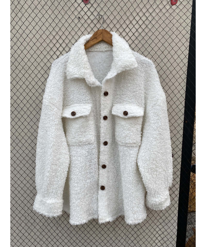 White, teddy shacket