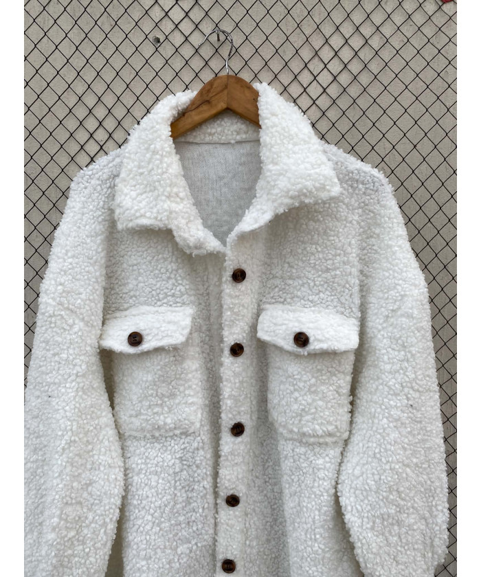 White, teddy shacket